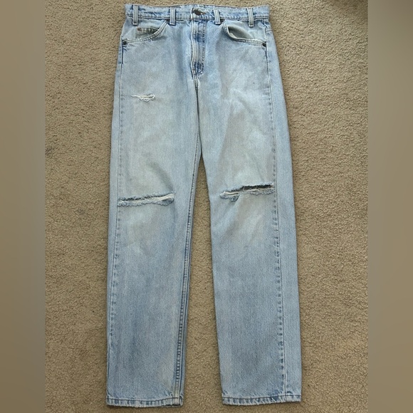 Levi's 505 Men's Orange Tab Jeans 90s Vintage Light Wash Distressed 33x32 - Picture 12 of 12